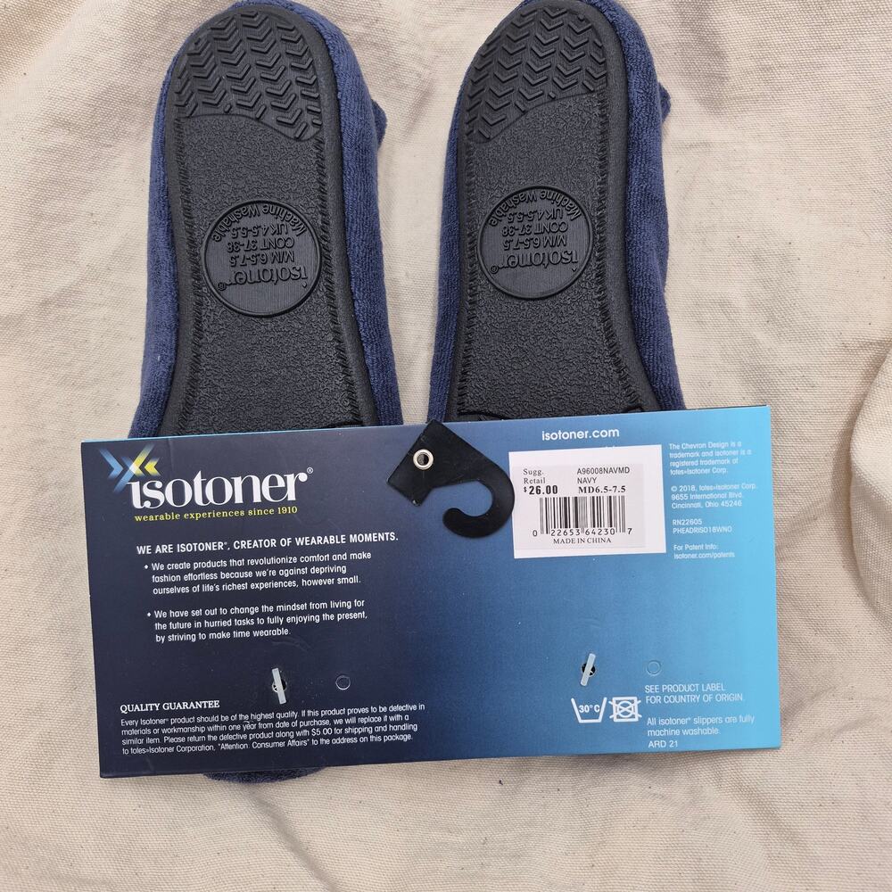 NEW Isotoner Women's Terry Ballerina Slipper with Bow  Comfort Navy med 6.5-7. 5 - Picture 3 of 3